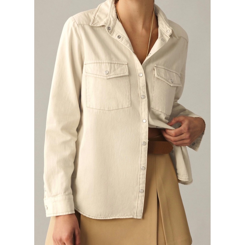Pilcro sz M White Western Denim Button Up Shirt Minimalist Normcore Streetwear